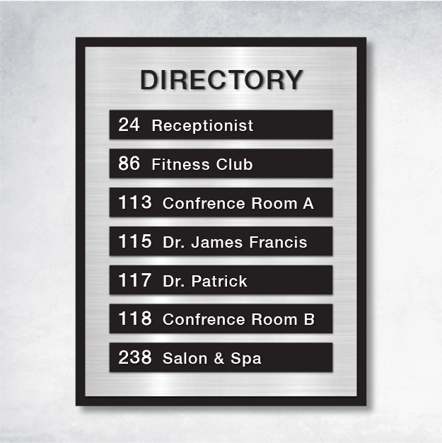 Omni Directory A 15x19 wayfinding sign for effective directional signage installation, featuring a frosted acrylic design compliant with ADA standards.