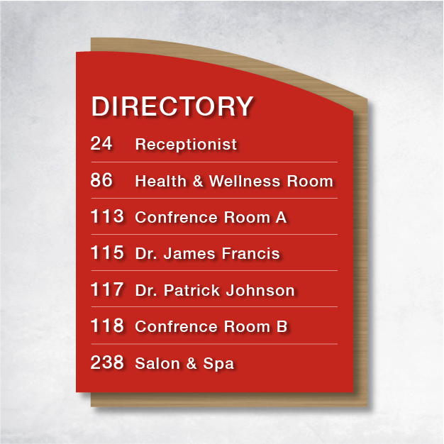 Wayfinding ADA signage example with Epsilon Directory sign, customizable and compliant with ADA guidelines.