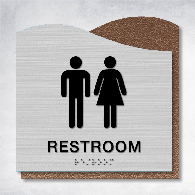 ADA compliant restroom sign with raised text and braille for accessibility