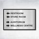 ADA signage design trends featuring a directional sign made of frosted acrylic, enhancing accessibility in wayfinding systems.
