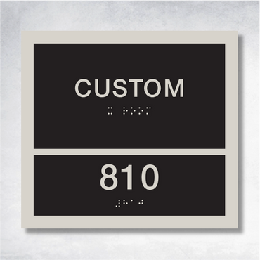 Customizable room identification sign made from impact modified acrylic with a matte finish, showcasing various design options for branding.